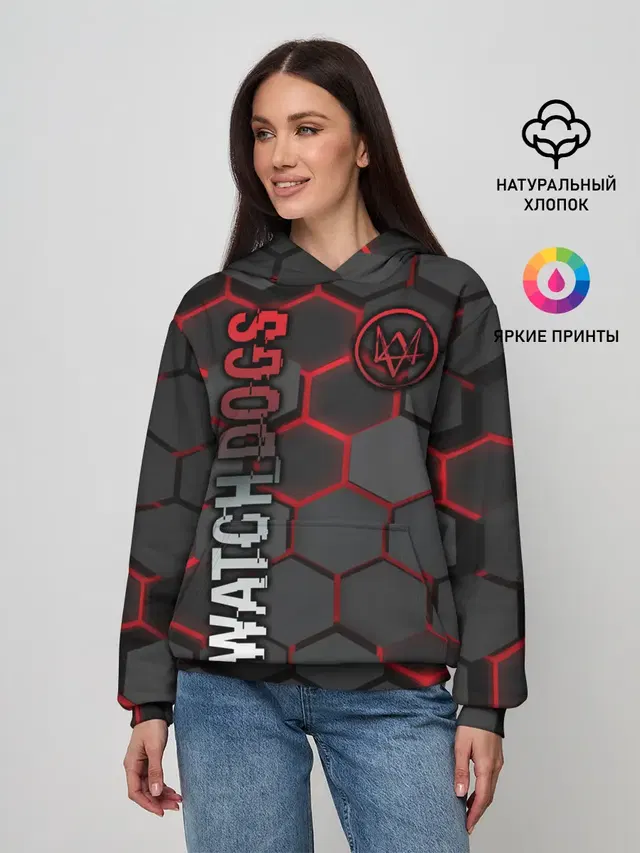 Женское худи с принтом «Hexagon — WATCH DOGS»