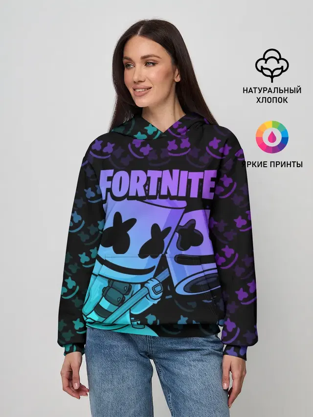 Женское худи с принтом «Фортнайт — FORTNITE MARSHMELLO»