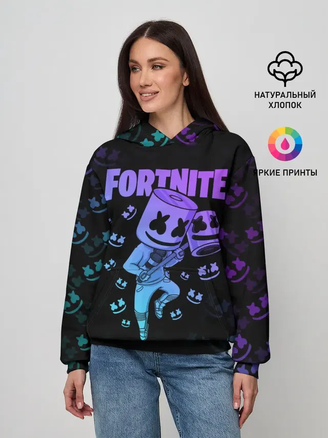 Женское худи с принтом «Фортнайт — FORTNITE MARSHMELLO»