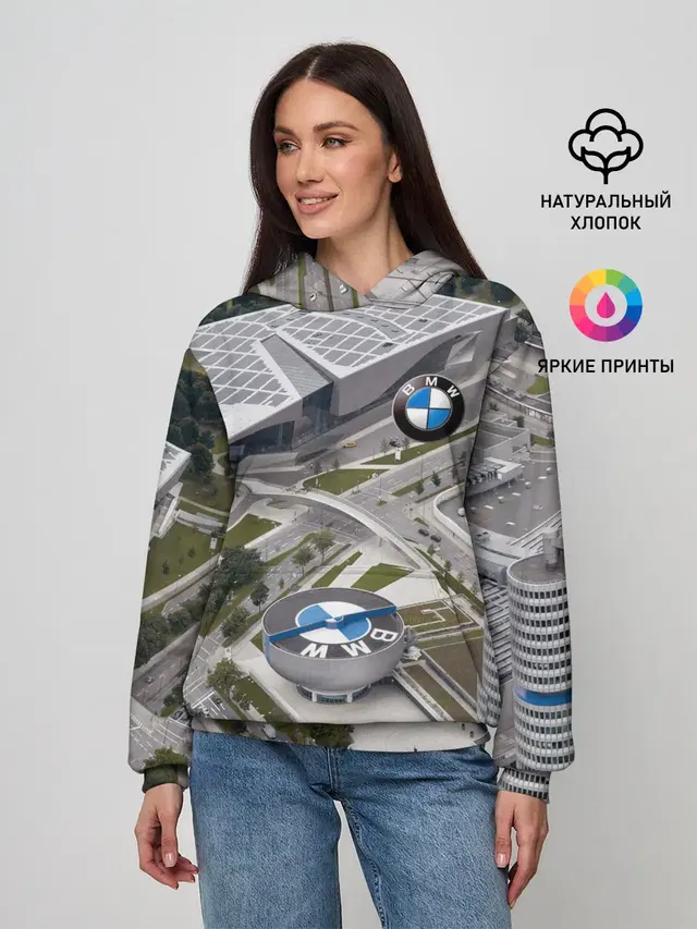 Женское худи с принтом «BMW — BMW city»