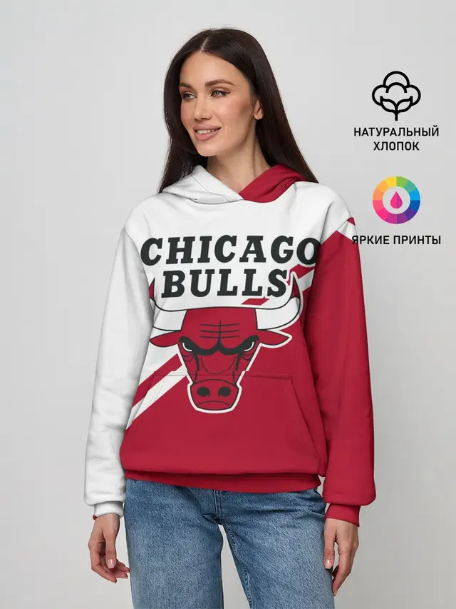 Женское худи с принтом «НБА — Chicago Bulls Red-White»