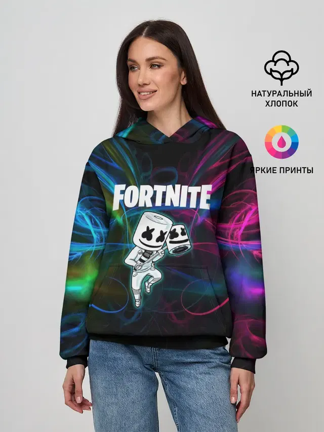 Женское худи с принтом «Фортнайт — Fortnite x Marshmallow.»