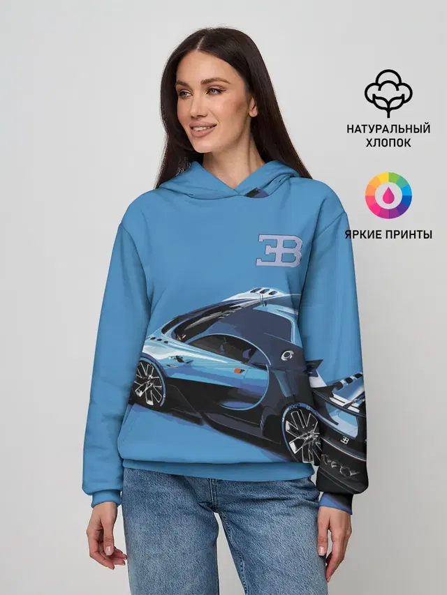 Женское худи с принтом «Разные автомобильные — Bugatti»