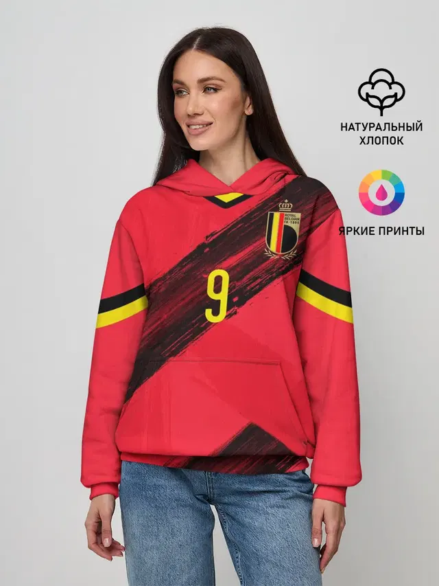 Женское худи с принтом «Сборная Бельгии — Lukaku home EURO 2020»