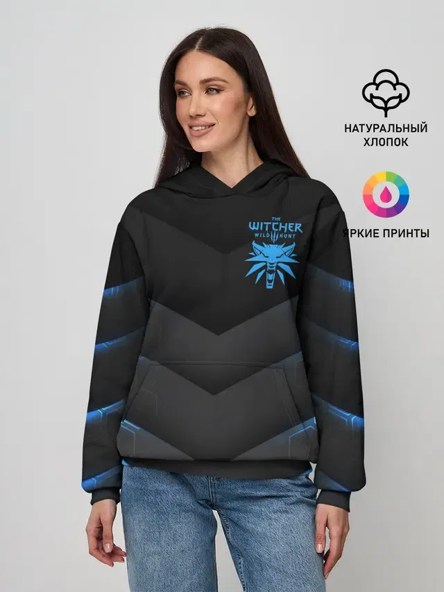 Женское худи с принтом «Wolf head logo — The Witcher 3: Wild Hunt»