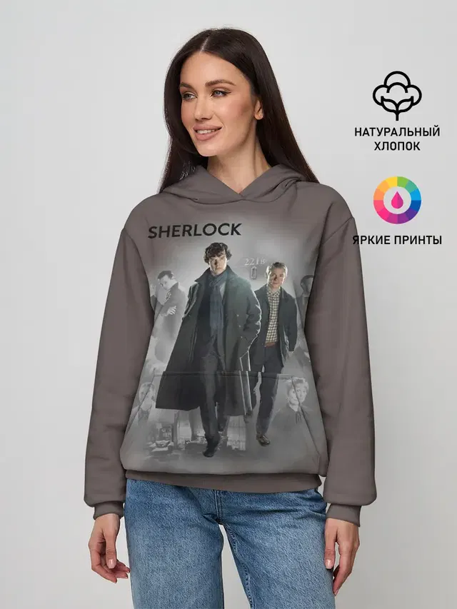 Женское худи с принтом «Шерлок Холмс — SHERLOCK — ШЕРЛОК»