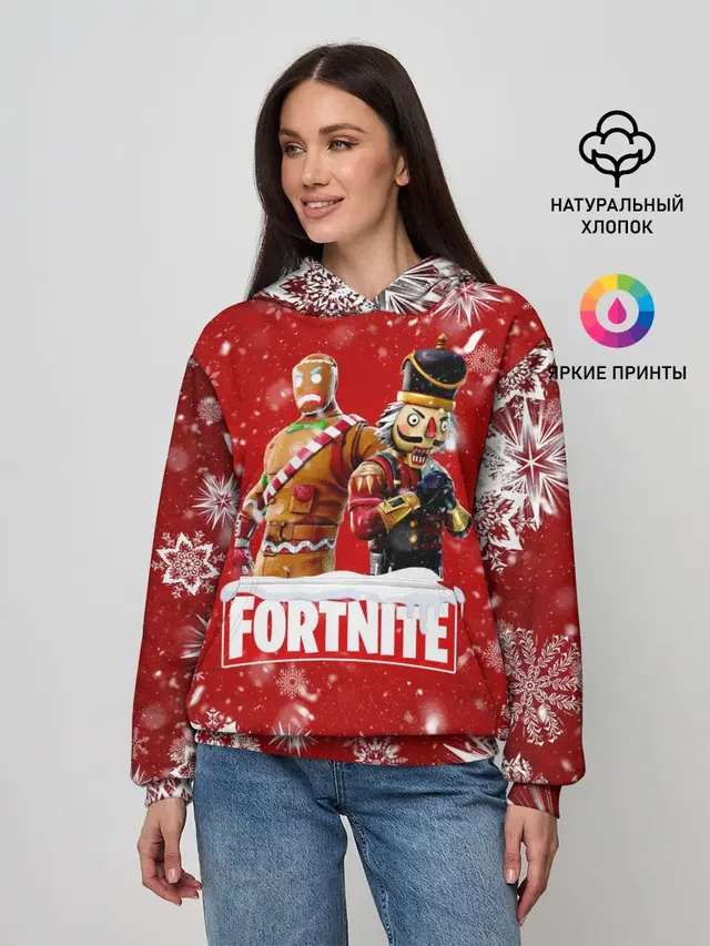 Женское худи с принтом «Фортнайт — Новогодний Fortnite»