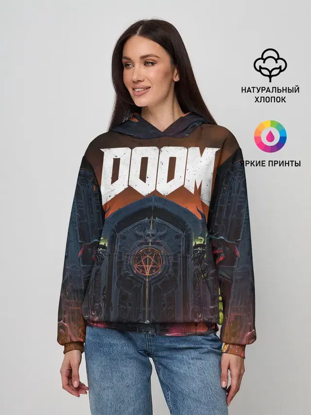 Женское худи с принтом «Дум — DOOM - Hellgate»