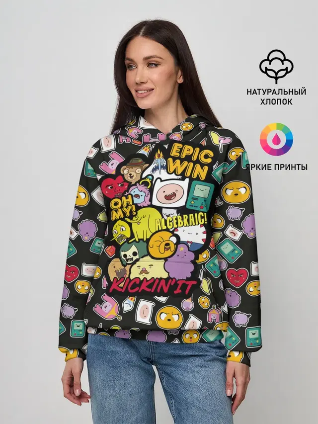 Женское худи с принтом «Время приключений — Adventure Time stickers»