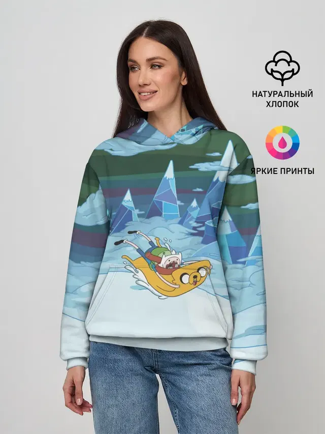 Женское худи с принтом «Время приключений — Finn on Jake»
