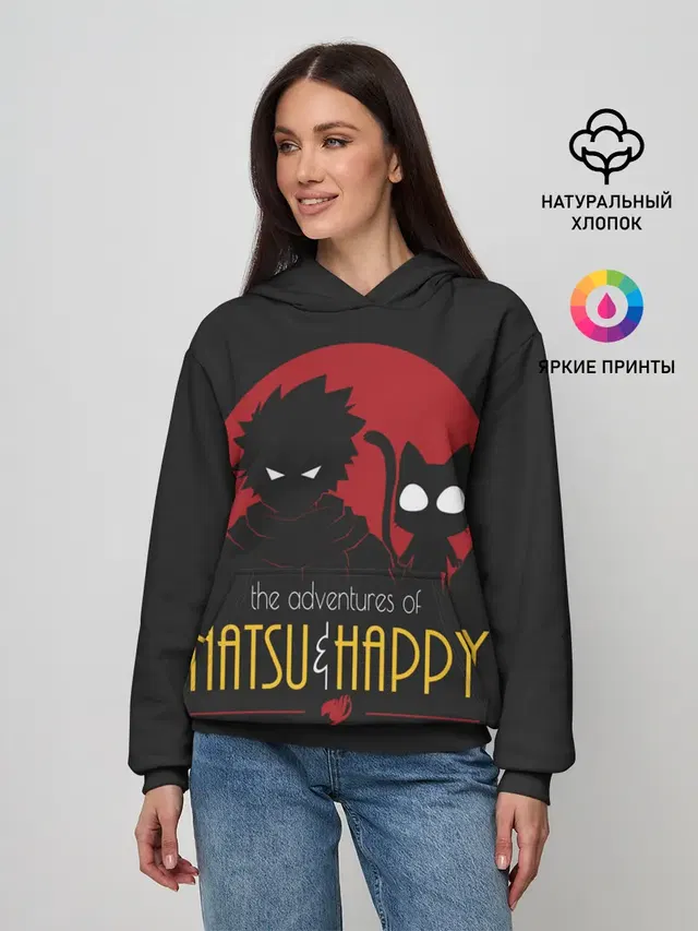 Женское худи с принтом «Хвост Феи — Хвост Феи Natsu i Happy»