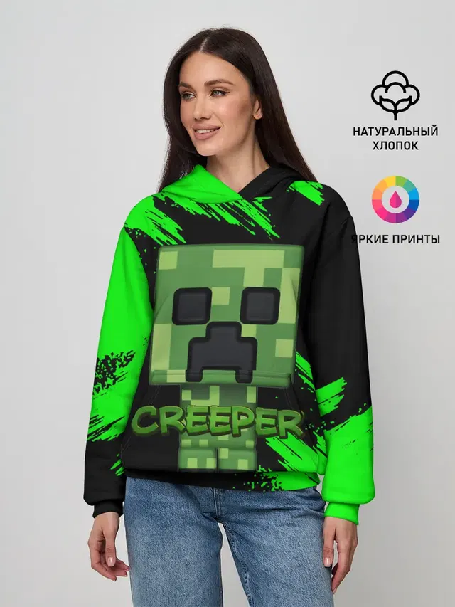 Женское худи с принтом «Майнкрафт — MINECRAFT CREEPER»