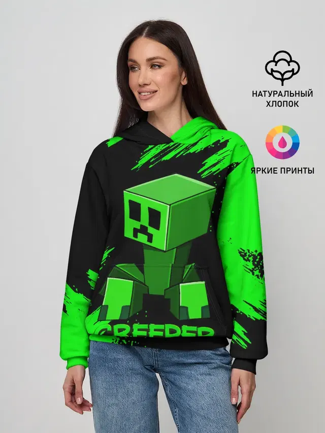 Женское худи с принтом «Майнкрафт — MINECRAFT CREEPER»