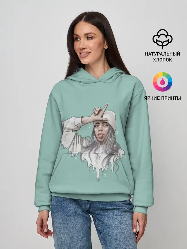 Женское худи с принтом «Billie Eilish — Billie Eilish Mint Art»