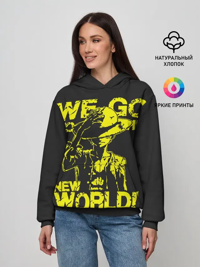 Женское худи с принтом «Ван Пис — One Piece We Go World»