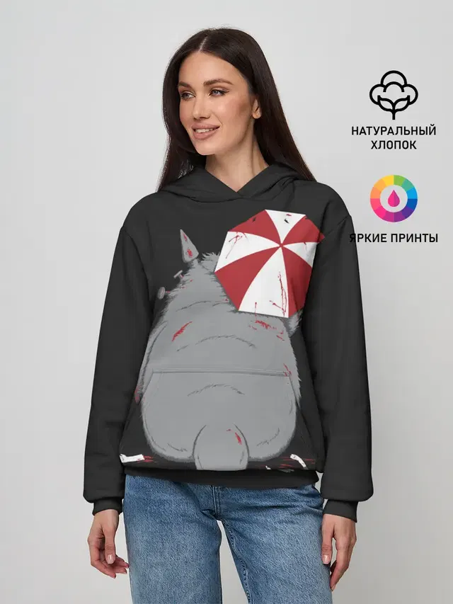 Женское худи с принтом «Тоторо и Umbrella Corp.»
