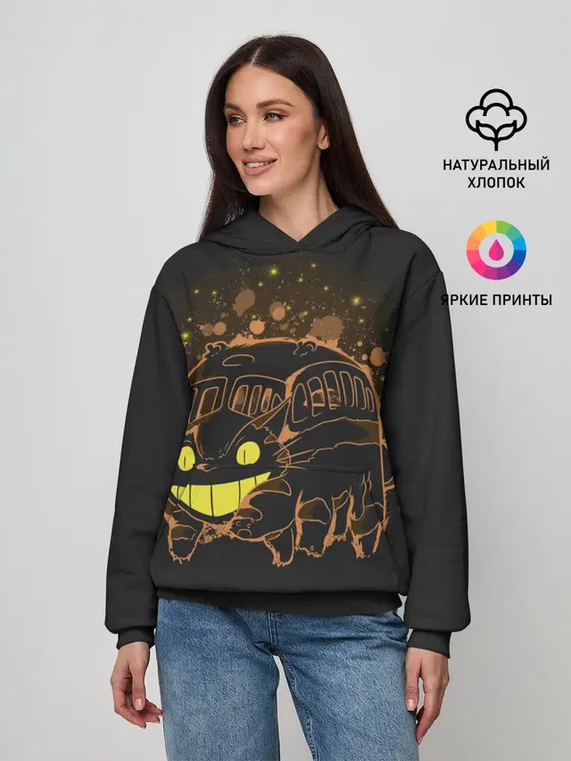 Женское худи с принтом «Тоторо — My Neighbor Totoro оранжевый кот»