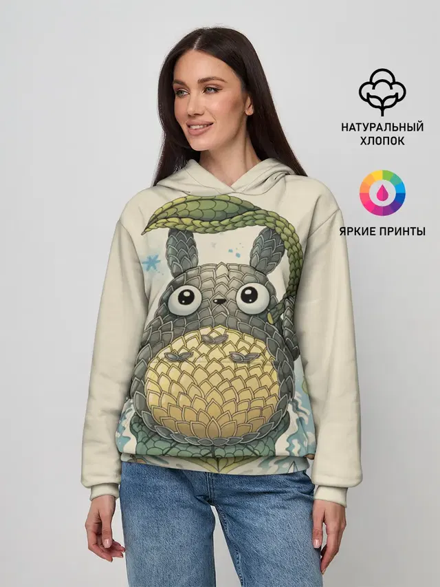 Женское худи с принтом «Leaf umbrella — My Neighbor Totoro заяц с чешуей»