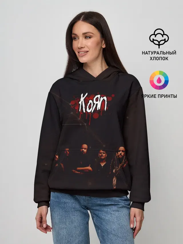 Женское худи с принтом «KoЯn — Korn»