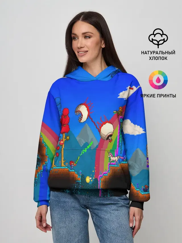 Женское худи с принтом «Разные игры — TERRARIA GAME»