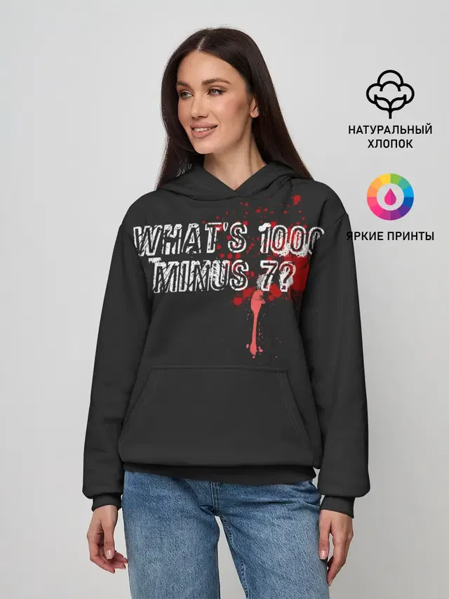 Женское худи с принтом «Токийский Гуль — Whats 1000 Minus 7?»