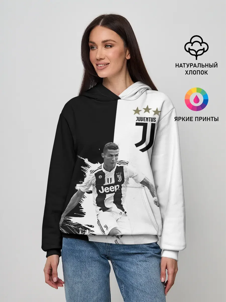 Женское хлопковое худи «Cristiano Ronaldo» — принт крупно
