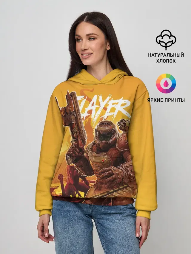 Женское худи с принтом «Дум — Doom Slayer»