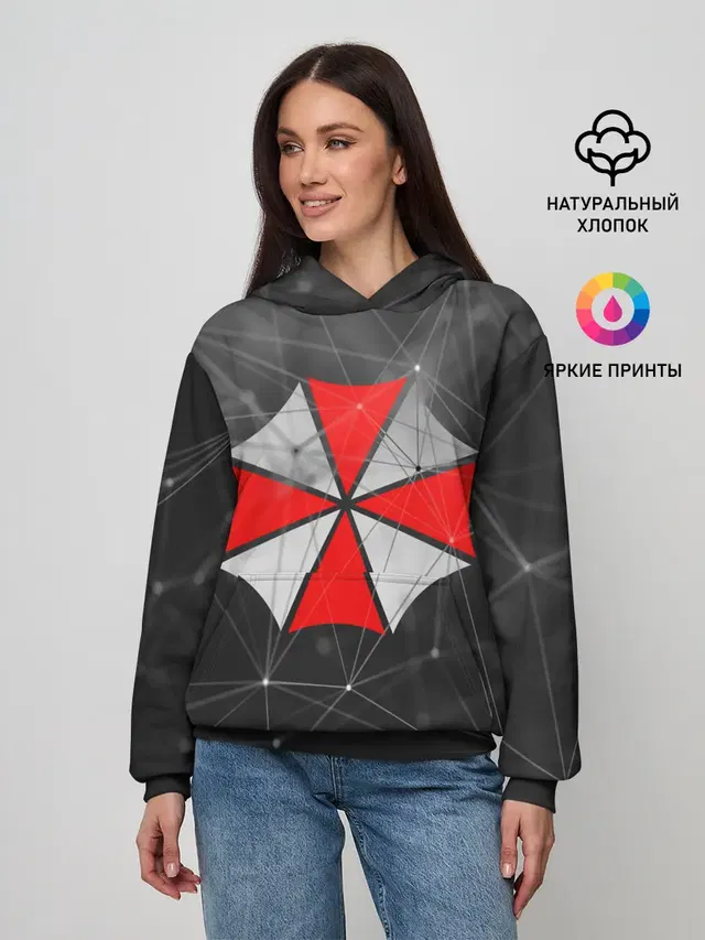 Женское худи с принтом «Plexus network — UMBRELLA CORP»