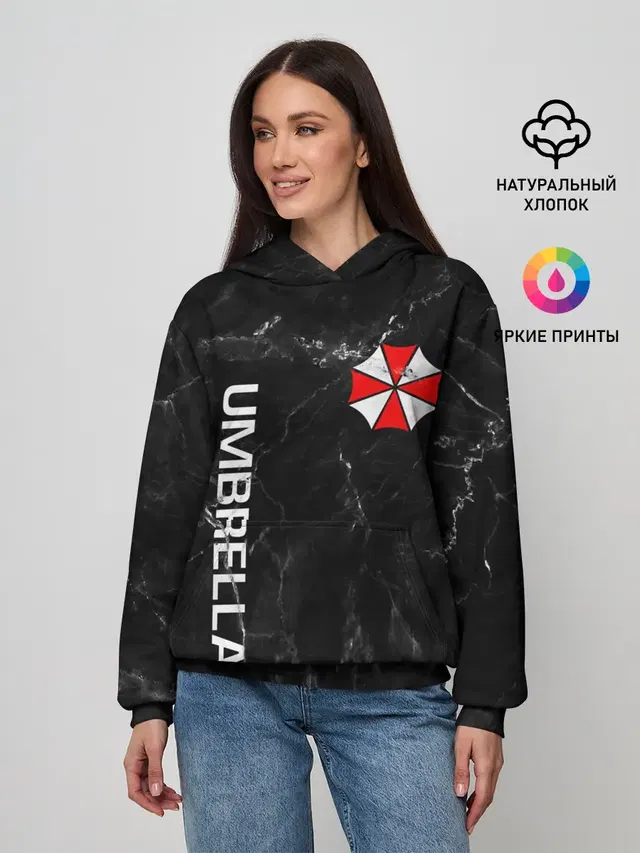 Женское худи с принтом «Marble texture — UMBRELLA CORP»