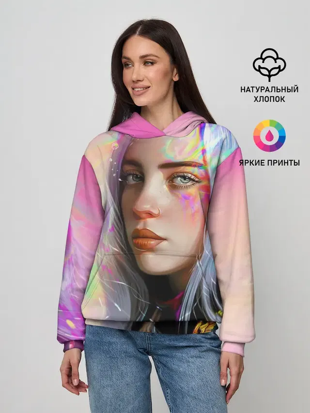 Женское худи с принтом «Billie Eilish — Billie Pinky Wave»