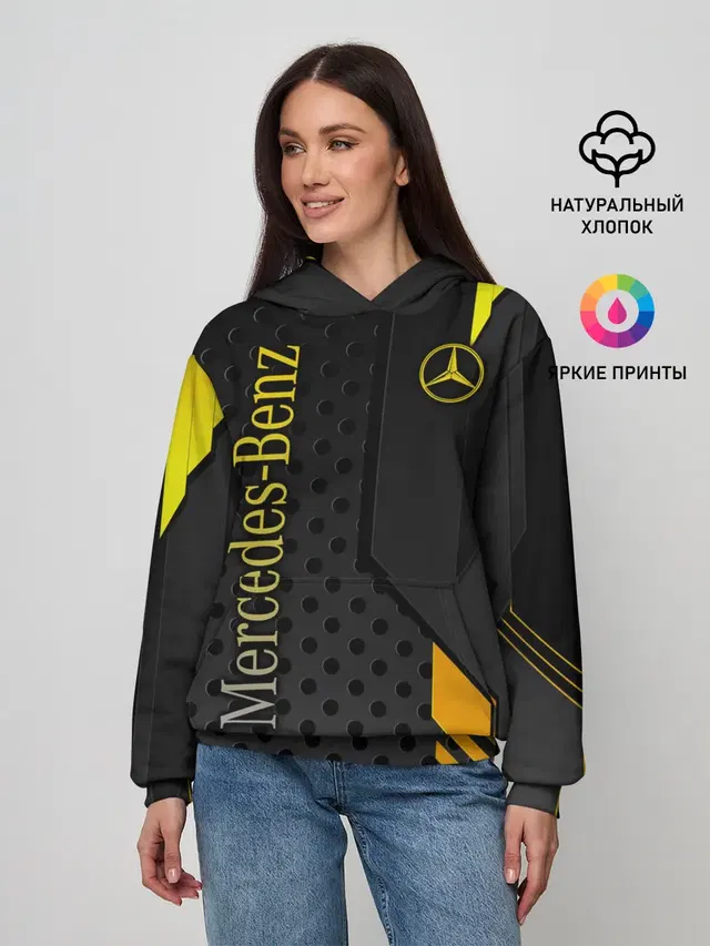Женское худи с принтом «Mercedes emblem — Mercedes-Benz»
