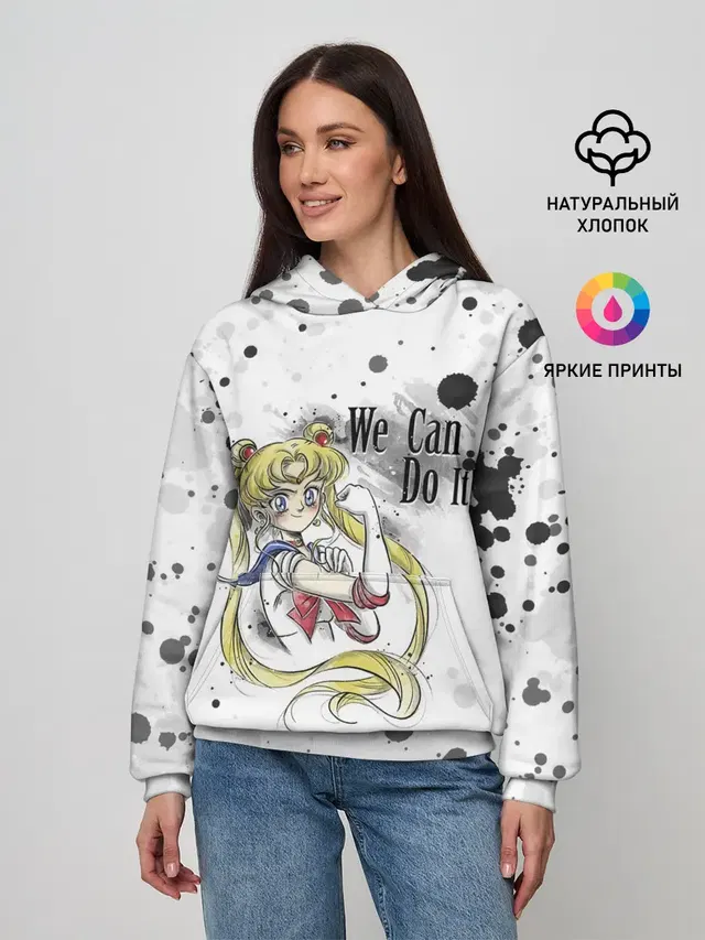Женское худи с принтом «We Can Do It! — Sailor Moon. We can do it!»