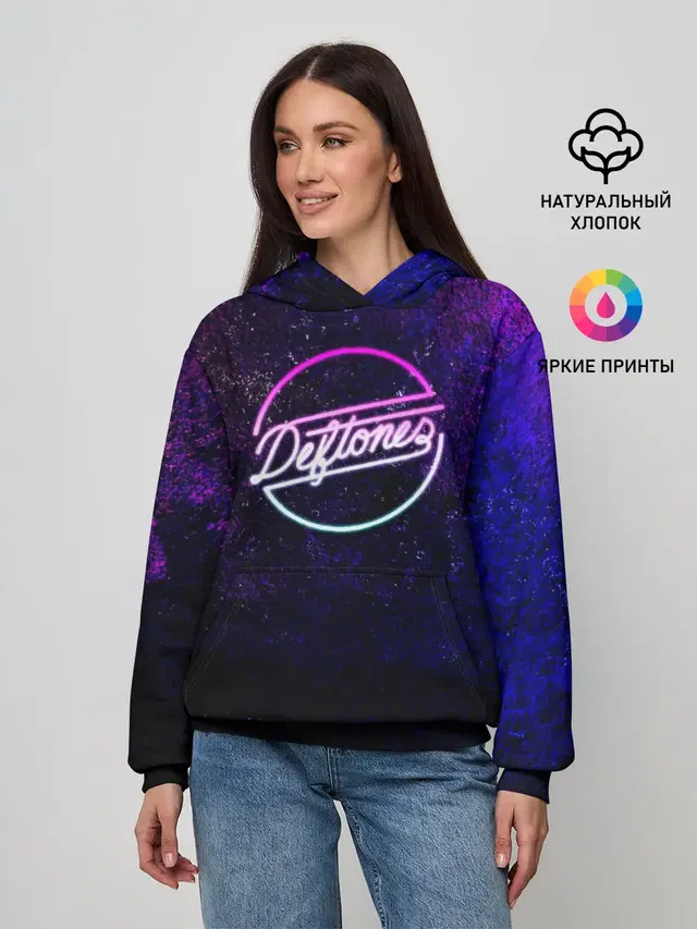 Женское худи с принтом «Deftones — Deftones. Neon logo»