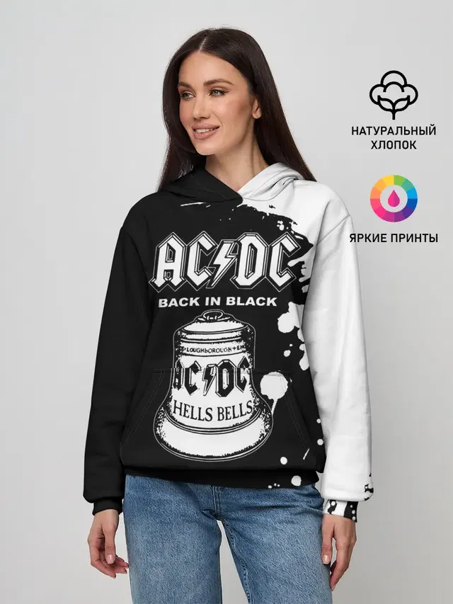 Женское худи с принтом «AC — AC/DC Back in Black»