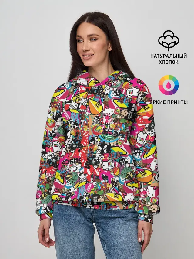 Женское худи с принтом «Pop Art — Стикеры»