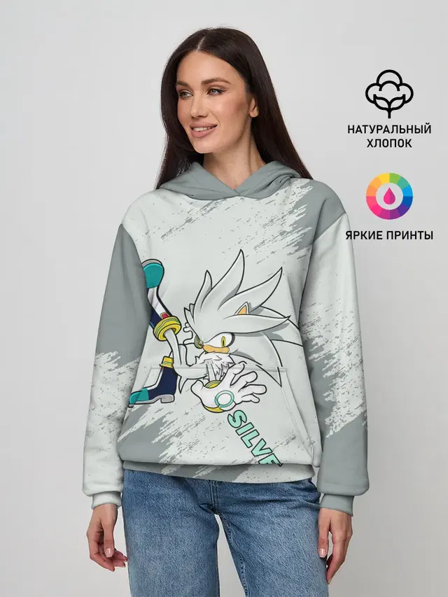 Женское худи с принтом «Соник — SONIC SILVER»