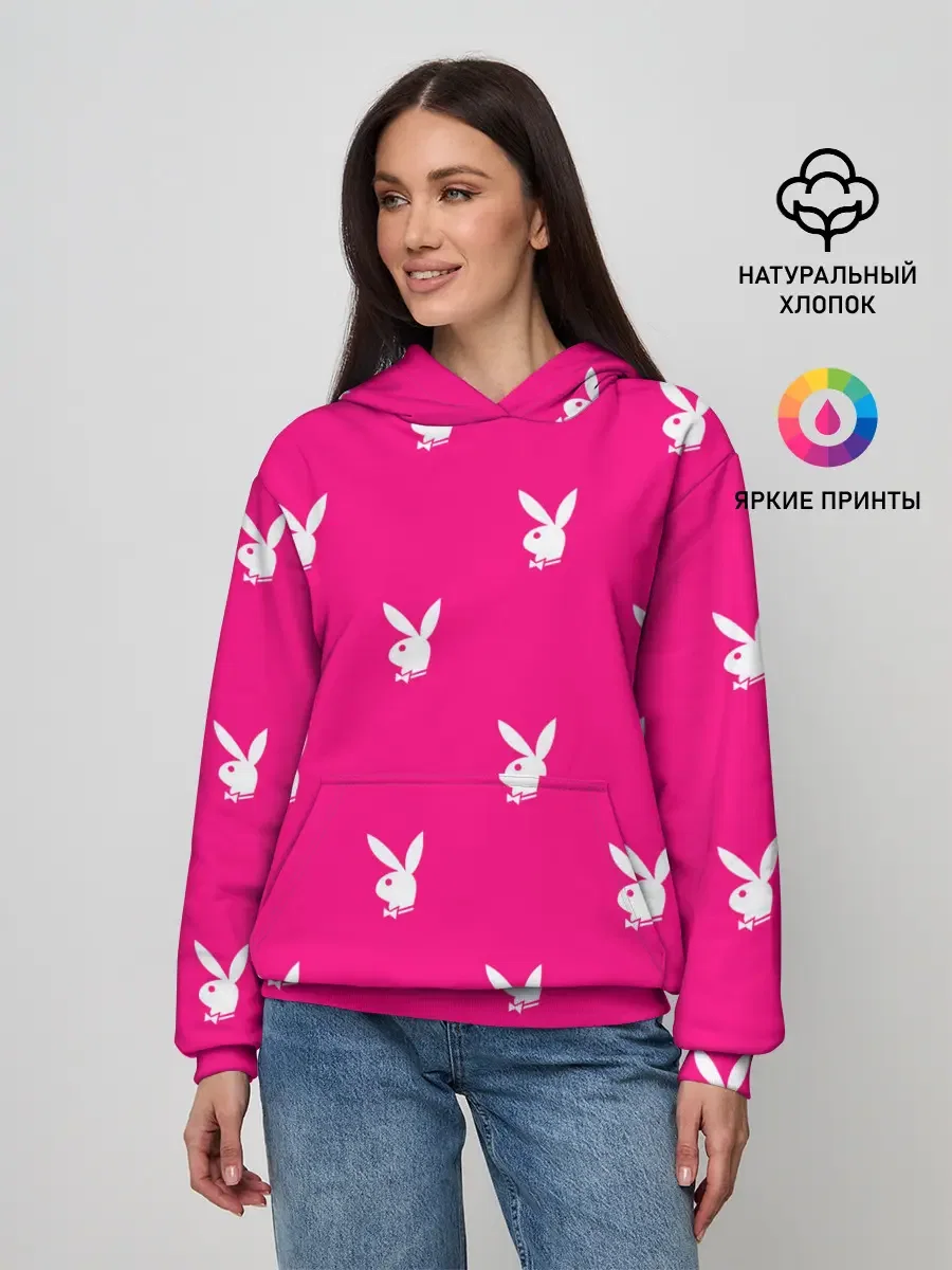 Женское хлопковое худи с принтом «Playboy Bunny» — купить — принт крупно