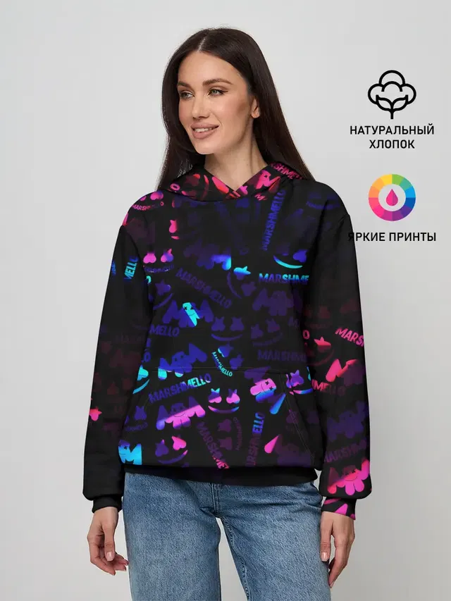 Женское худи с принтом «Marshmello — MARSMELLO NEON»