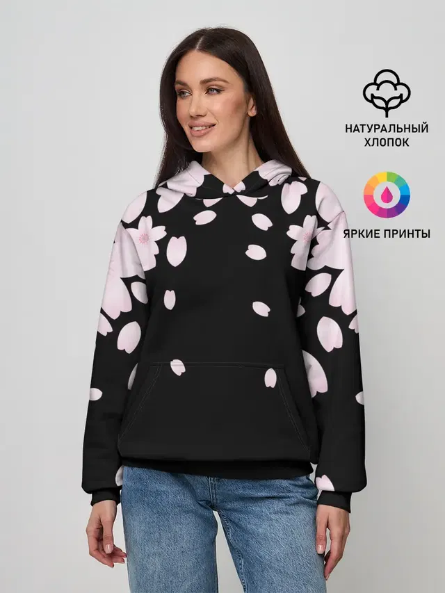 Женское худи с принтом «Цветы — САКУРА — SAKURA»