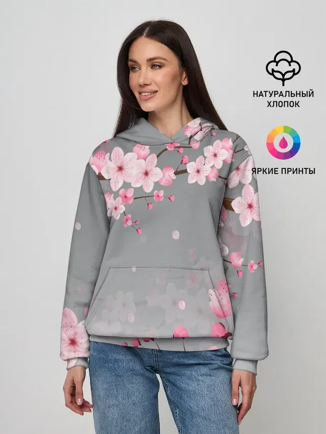 Женское худи с принтом «Цветы — САКУРА — SAKURA»