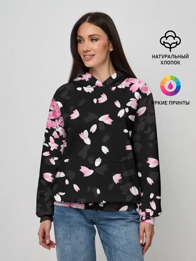 Женское худи с принтом «Цветы — САКУРА — SAKURA»
