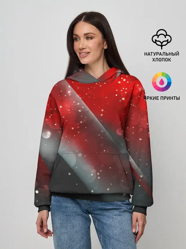 Женское худи с принтом «Glitter — Red & Black»