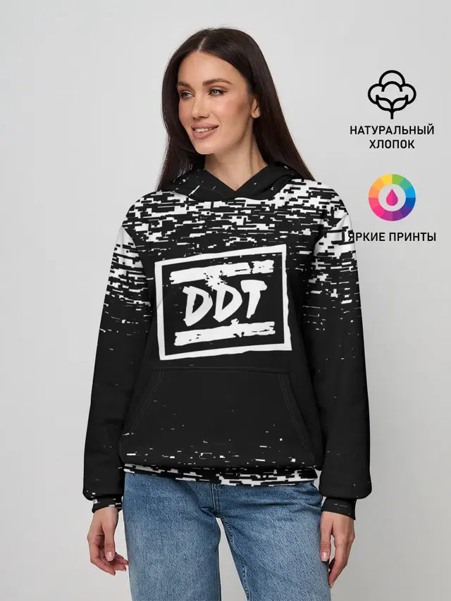 Женское худи с принтом «ДДТ — ДДТ ЛОГО — DDT LOGO»