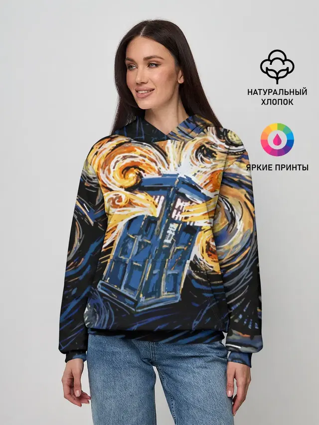 Женское худи с принтом «Van Gogh Tardis»