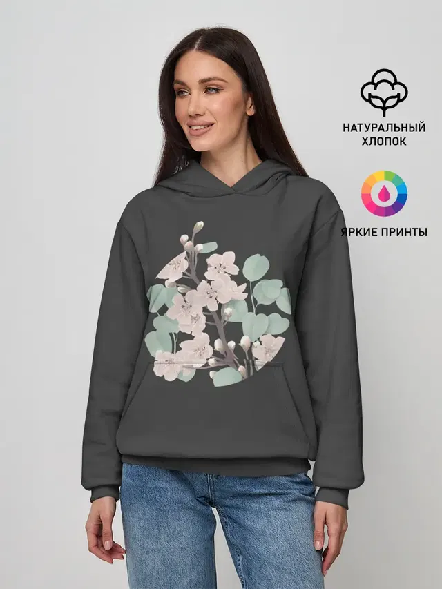 Женское худи с принтом «Цветы — САКУРА — SAKURA»