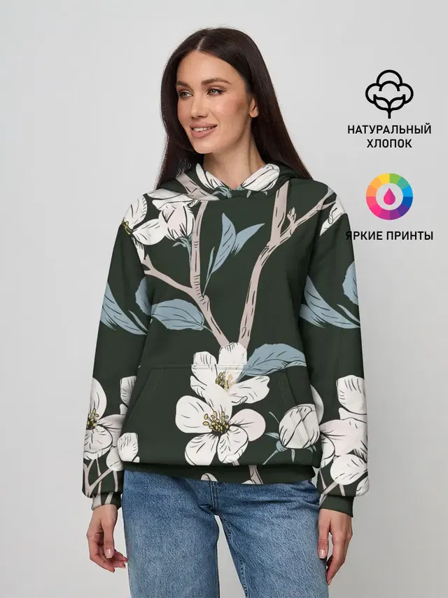 Женское худи с принтом «Цветы — САКУРА — SAKURA»