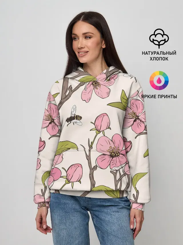 Женское худи с принтом «Цветы — САКУРА — SAKURA»