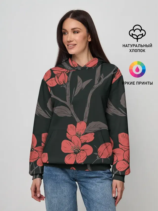 Женское худи с принтом «Цветы — САКУРА — SAKURA»