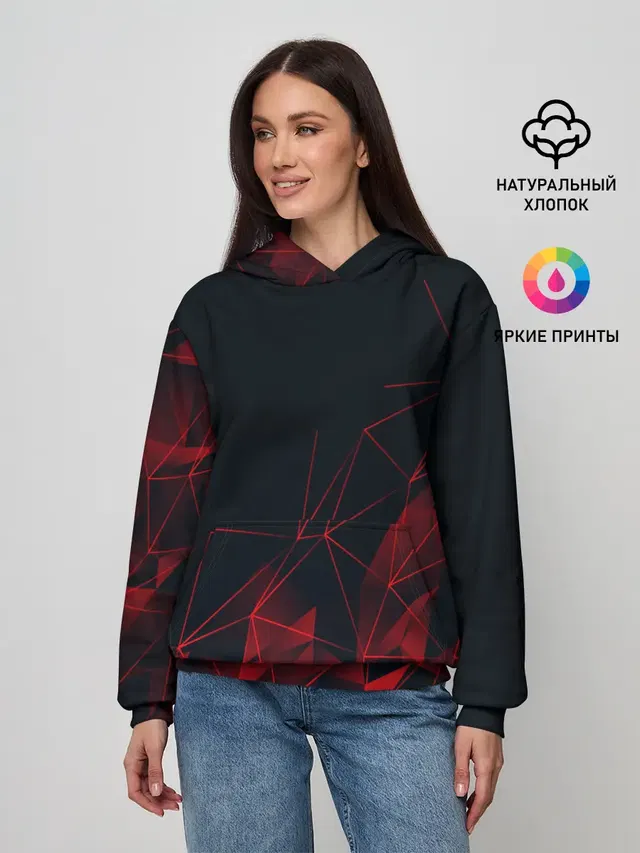 Женское худи с принтом «Геометрия — RED STRIPES — КРАСНАЯ ГЕОМЕТРИЯ»