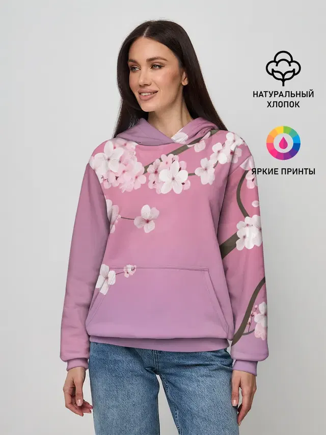 Женское худи с принтом «Цветы — САКУРА — SAKURA»